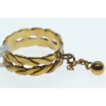 9ct gold ring suspending chain & ball, size H1/2, 2.68 grams
