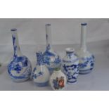 Miniature blue and white oriental vases and a chinese scent bottle no characters to bases
