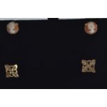 Two pairs of 9ct gold ear studs, including one cameo set pair, the other of Celtic design, gross wei
