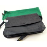 Mulberry black leather handbag with adjustable shoulder strap, tartan interior, Mulberry branded bra