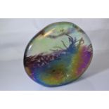 John Ditchfield Glasform iridescent glass 'Landscape' paperweight, etch mark & paper label to base,