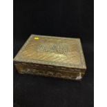 Brass wrapped work box with some haberdashery contents