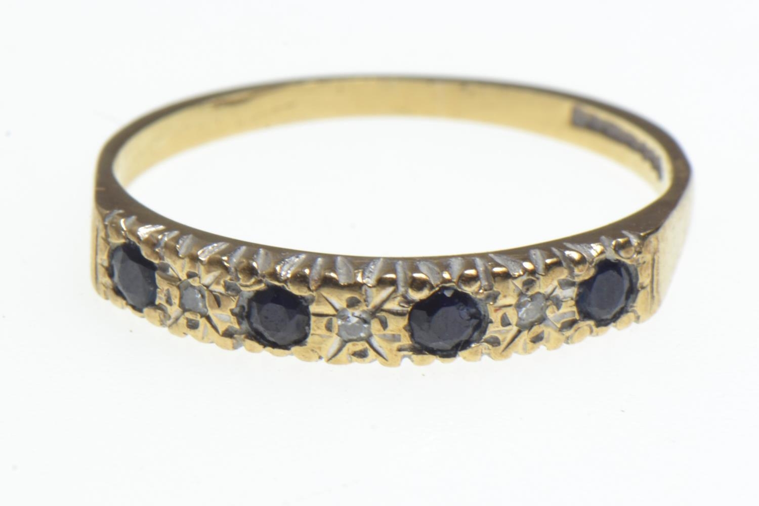 9ct gold half eternity ring set with diamonds & sapphires, size M/N, 1.3 grams 