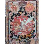Wall hanging carpet, with central figure on horse, with brass pole, 161x79cm