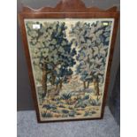 Tapestry of a woodand scene in a Mahogany frame 55 x 88cm