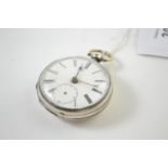 Silver cased open faced key wind pocket watch with subsidiary seconds, case diameter 45mm, second ha