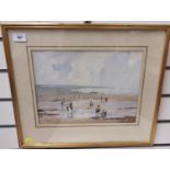 Edward Wesson RI RSMA (British 1910-1983) Watercolour of a beach scene. 50cm x 42cm overall