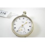 Limit No. 2 non magnetic open faced pocket watch with subsidiary seconds, 15 jewels, case diameter 5