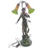 Figurative lamp with glass lily shades, height 72cm