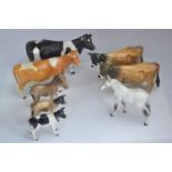 Six Beswick cows and calves & donkey and horse