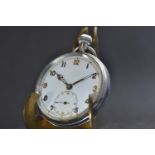WWII British military open faced pocket watch with subsidiary seconds, movement no. 1480291, case re