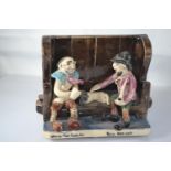 Runnaford Pottery Will Young figure group of Uncle Tom Cobley & Bill Brewer seated in a high backed