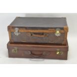 2 vintage leather suitcases inc. Afryka (68 x 43 x 22cm) and tan leather (71 x 40 x 18cm)