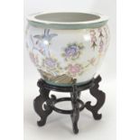 Chinese porcelain fish bowl with stand. D48cm H66cm