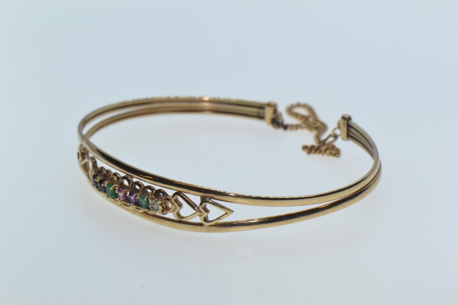 Scrap yellow metal & multi-gem set cuff bracelet, 5.89 grams  - Image 2 of 4