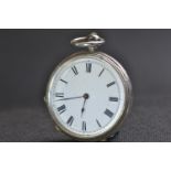 Silver cased open faced key wind ladies pocket watch, initialled ' JAP' to reverse & personal inscri