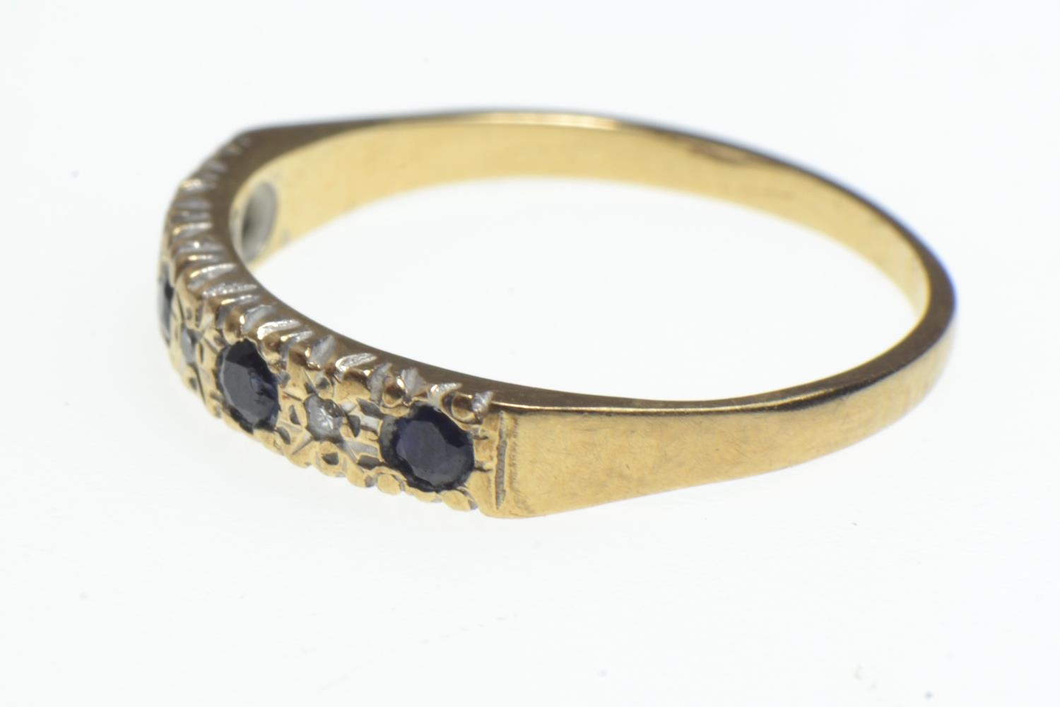 9ct gold half eternity ring set with diamonds & sapphires, size M/N, 1.3 grams  - Image 3 of 3