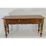 Rosewood 3 drawer console table. W145cm D49cm H75cm