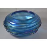 John Ditchfield Glasform iridescent blue glass bowl, etch mark & paper label to base, diameter 14cm