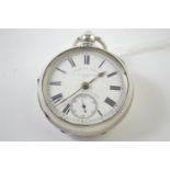 Silver cased open face key wind pocket watch with subsidiary seconds, retailers 'Veracity Watch J.N.