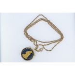 Enamelled Victorian coin pendant & 9ct gold neck chain, pendant mount hallmarked & missing gold cara