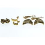Five pairs of 9ct gold earrings, gross weight 3 grams