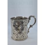 Victorian silver christening tankard, maker RMEH, Sheffield, hallmarks rubbed, height 7.8cm, 140 gra