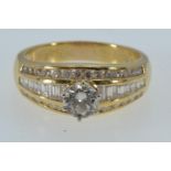 18ct gold & diamond ring, the centre diamond weighing approx. 0.75 carat, size Q1/2, 7.1 grams