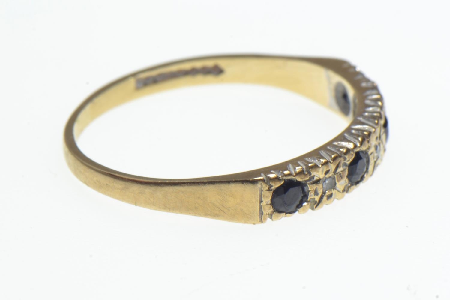 9ct gold half eternity ring set with diamonds & sapphires, size M/N, 1.3 grams  - Image 2 of 3