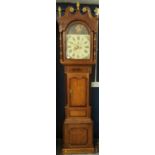 J & R Rogers Dudley, grandfather clock with hand painted face and inlaid case. 2m30cm high