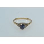 9ct gold, sapphire & diamond ring, size P, 2.06 grams