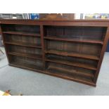 Late Victorian inlaid mahogany library bookcase with 6 adjustable shelves, length 258cms, depth 35cm