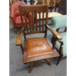 Vintage wooden swivel, adjustable height office chair, seat ht 49 cms, full ht 101cms.