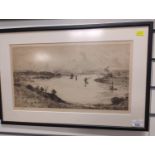 W L Wyllie, RA, (1851-1931) English School, signed print of a dry point etching of an estuary. 57cm