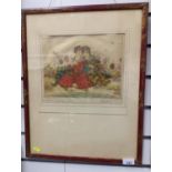 Elyse Ashe Lord (1900-1971) Signed ltd. edition 41/75. Hand coloured dry point etching. In chinoiser