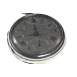 Silver cased open faced pocket watch with subsidiary seconds, case diameter 50mm, with key