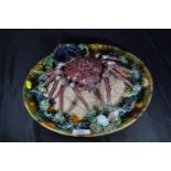 Palissy style dish, applied with a crab, shellfish & weeds, unmarked, diameter 33cm