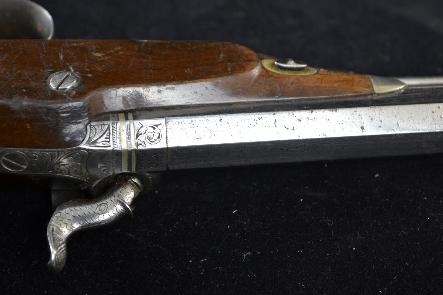 Pair of coaching type pistols, percussion cap, pepperbox butts marked Smith. In custom made case. Vi - Image 13 of 18