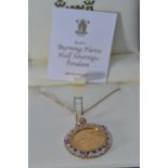 Royal Mint 'Burning Flame' half sovereign pendant & chain, the 2004 half sovereign mounted in a 9ct