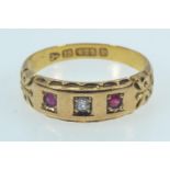 Victorian 15ct gold, diamond & ruby ring, P1/2, 3.68 grams