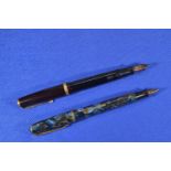 Two fountain pens with 14ct gold nibs, including Parker Duofold & Burnham