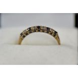 9ct gold, white stone & sapphire half hoop ring, size P1/2, 1.66 grams