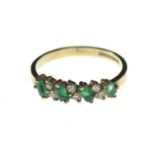 9ct gold, emerald & diamond half hoop ring, size N, 196 grams