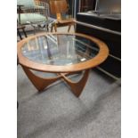 G-Plan Astro, teak, glazed top coffee table, dia. 83.5 x H45.5cm