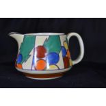 Clarice Cliff Fantasque 'Pebbles' pattern jug, hand painted with repeat panels of multicoloured disc