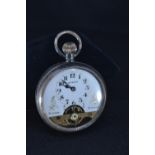 Octanta silver cased open faced pocket watch, with enamel face, 8 days, Swiss made movement, marked