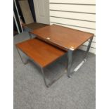 Retro nest of 2 metal framed tables, largest 69x49.4cms x ht 43 cms