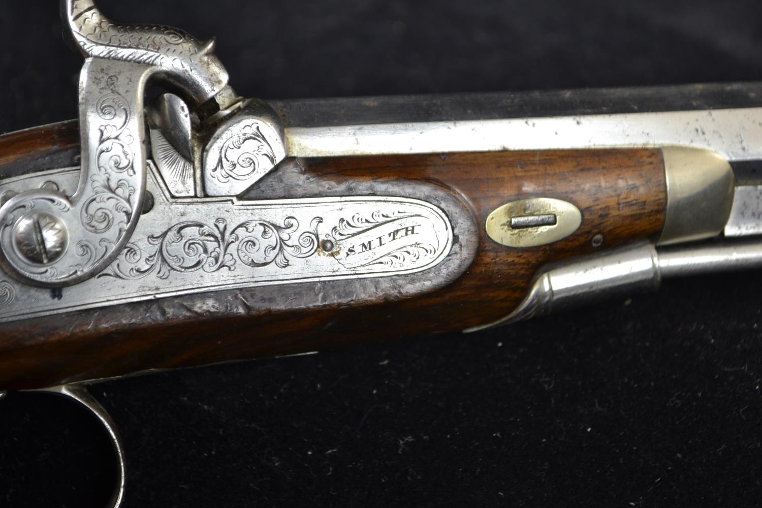 Pair of coaching type pistols, percussion cap, pepperbox butts marked Smith. In custom made case. Vi - Image 11 of 18