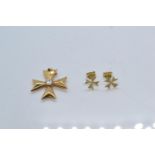 14ct gold & white stone Maltese cross pendant, together with a pair of 14ct gold Maltese cross ear s