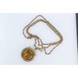 Enamelled Victorian coin pendant & 9ct gold neck chain